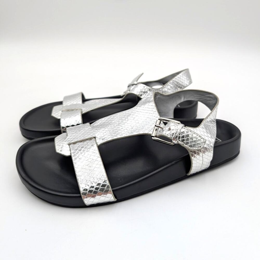 Franco Sarto Bellamy Buckle Sandals Open Toe Women's Silver Size US7.5M EU38